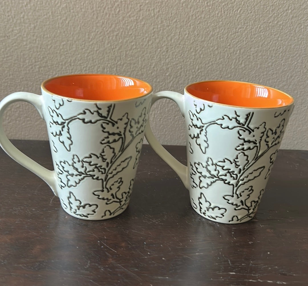 Eli & Ana Pumpkin Leaves Thanksgiving Set Of 2 Mugs Cups Ceramic Fall New