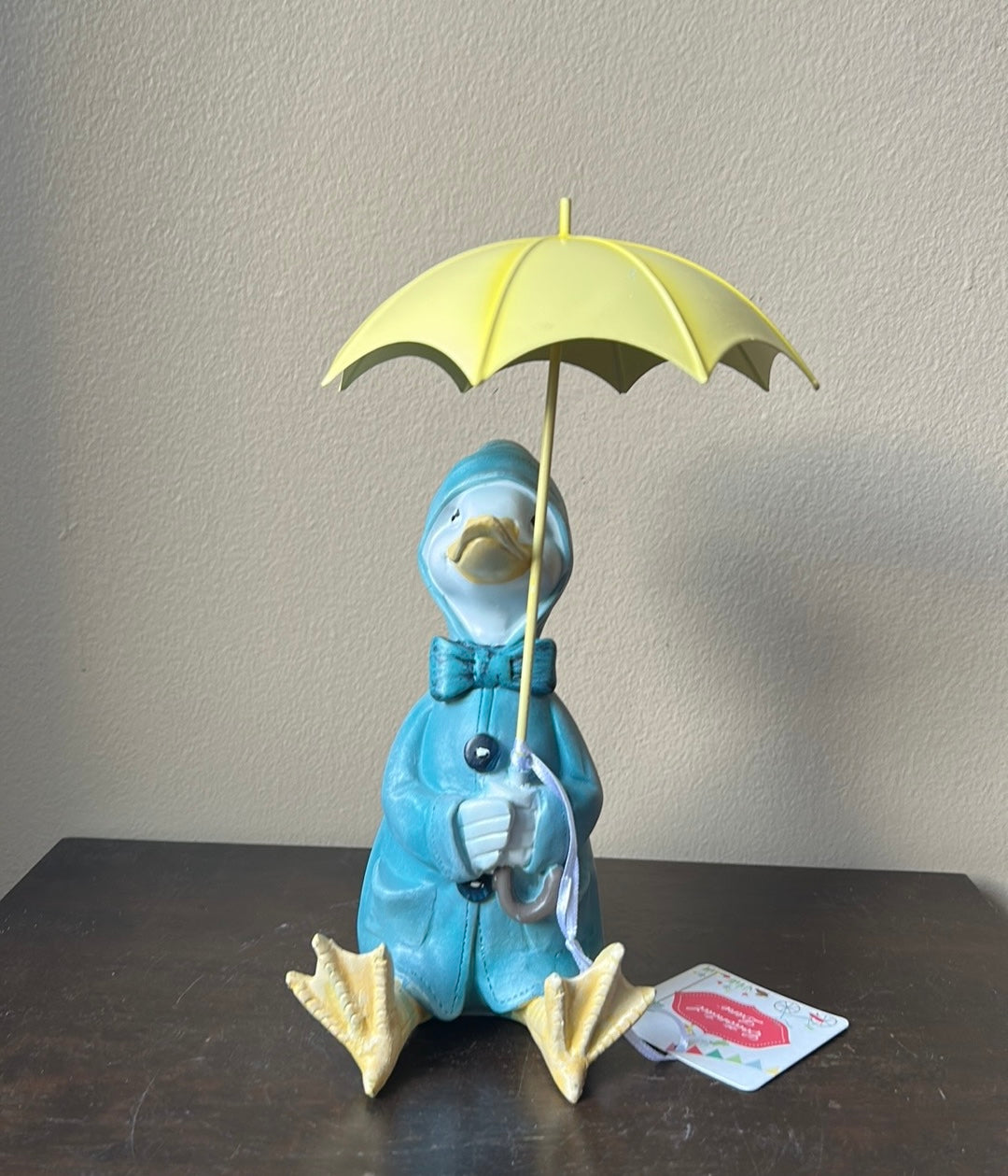 Cottontail Lane Easter Duck Figurine With Umbrella Raincoat New