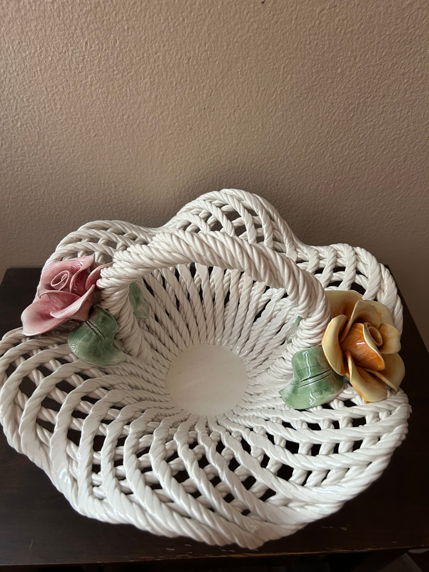 Lanzarin Ceramiche New Decorative Basket Weave Design Roses Made In Italy