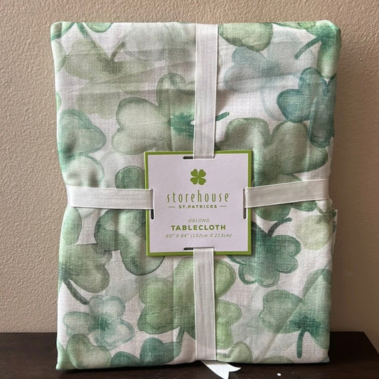 Storehouse St Patrick’s Day Green White 3 Leaf Clover Tablecloth 60”x84”