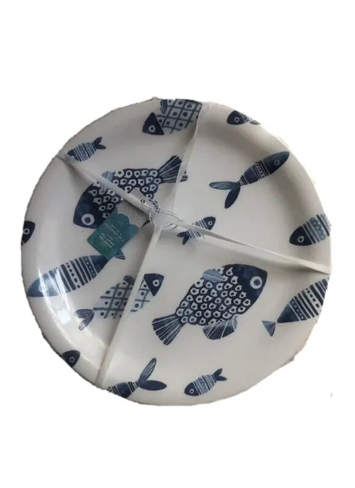 Sigrid Olsen Fish Dinner Plates Melamine Set of 4 Blue White Beach Nautical 10."