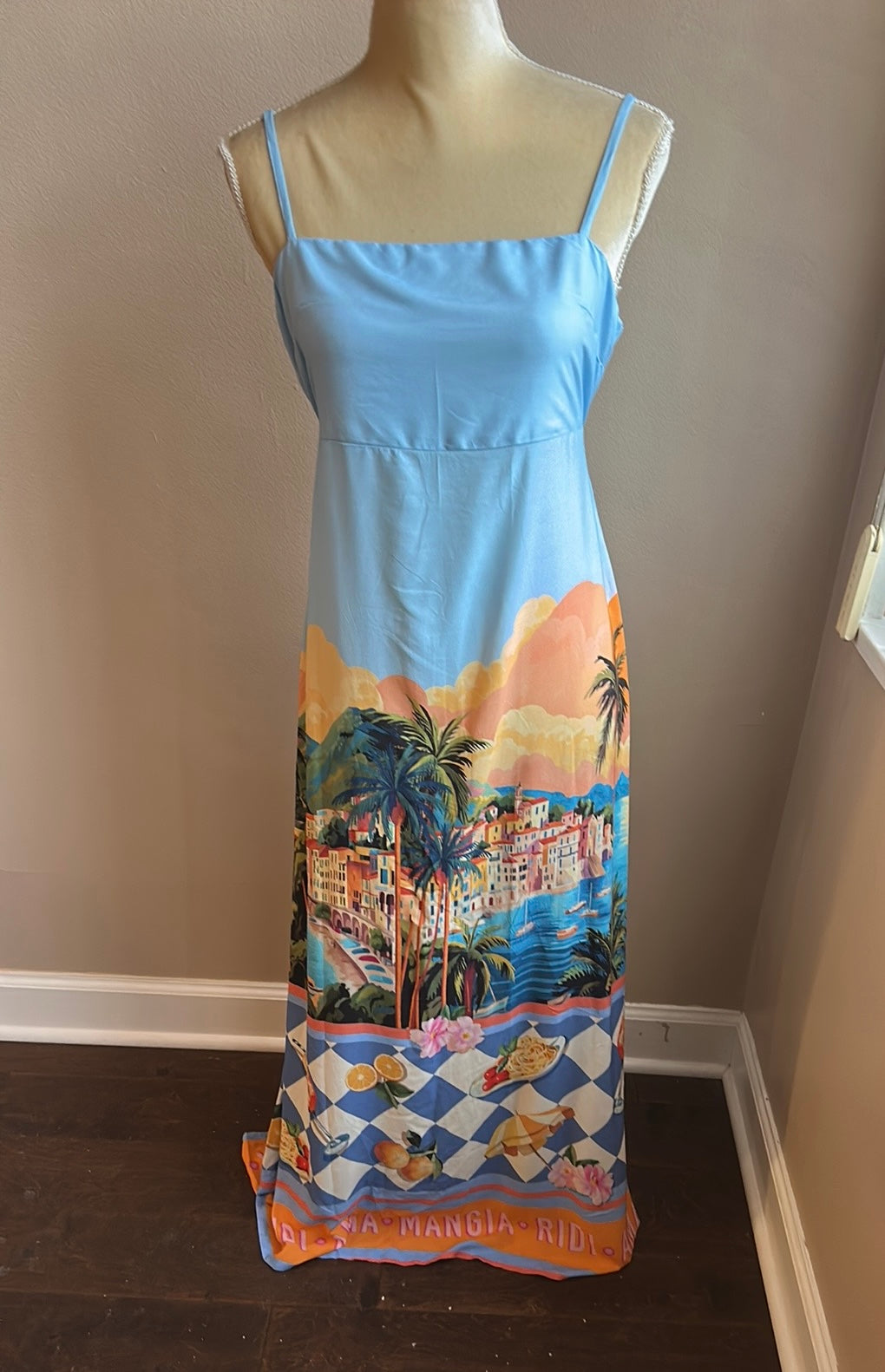 Paper Heart Womens Summer  Dress Sz S Fruits Palm Trees New Tropical Beach Boats