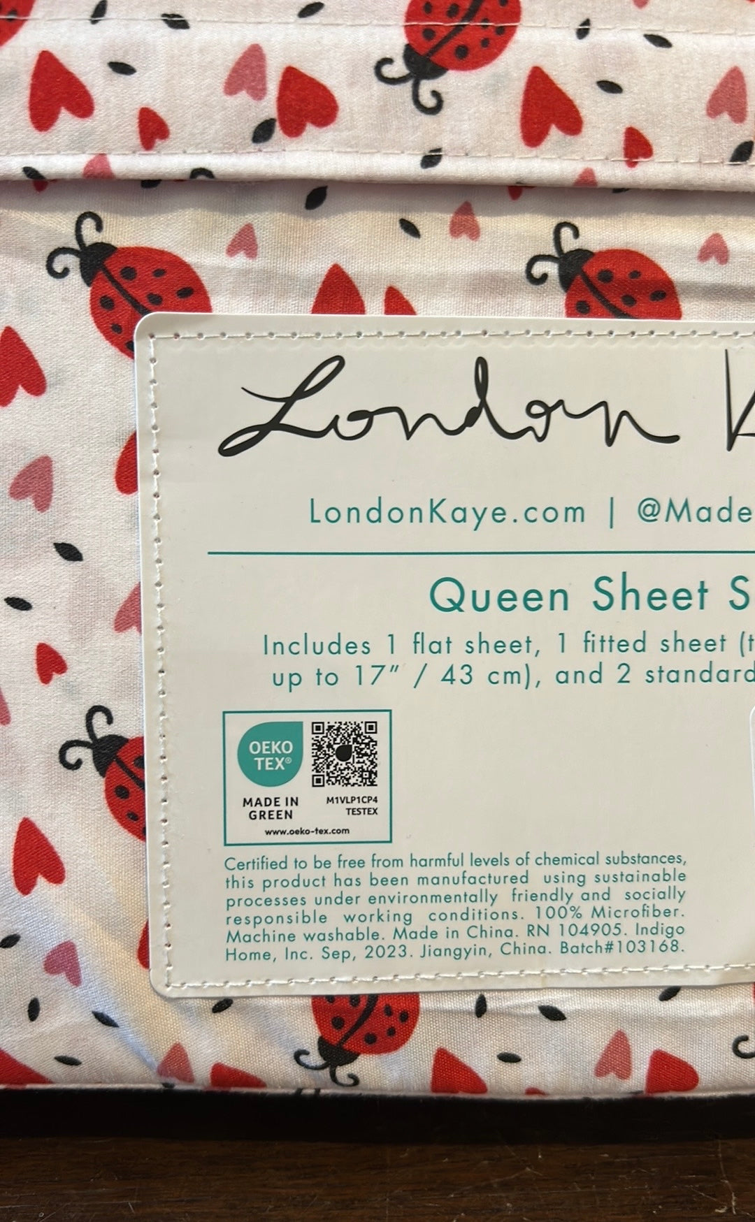 London Kaye sheet Set Ladybug Heart Print Queen Size Pink Red Microfiber New