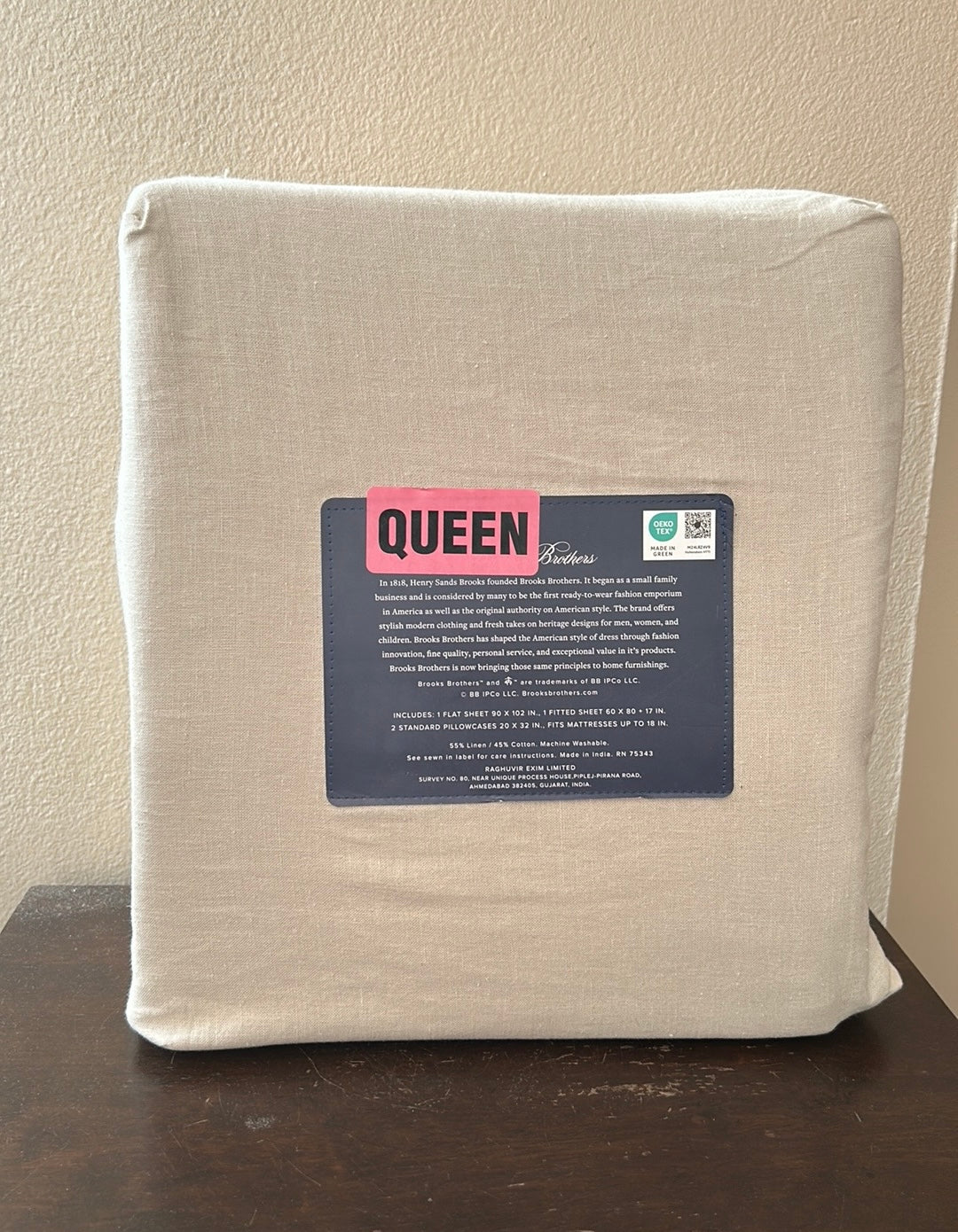 Brooks Brothers Linen Cotton Queen Sheet Set Beige Khaki New Washed For Softness