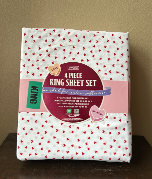 Envogue Sheet Set 4 Pc New Valentines Day Red Hearts Love