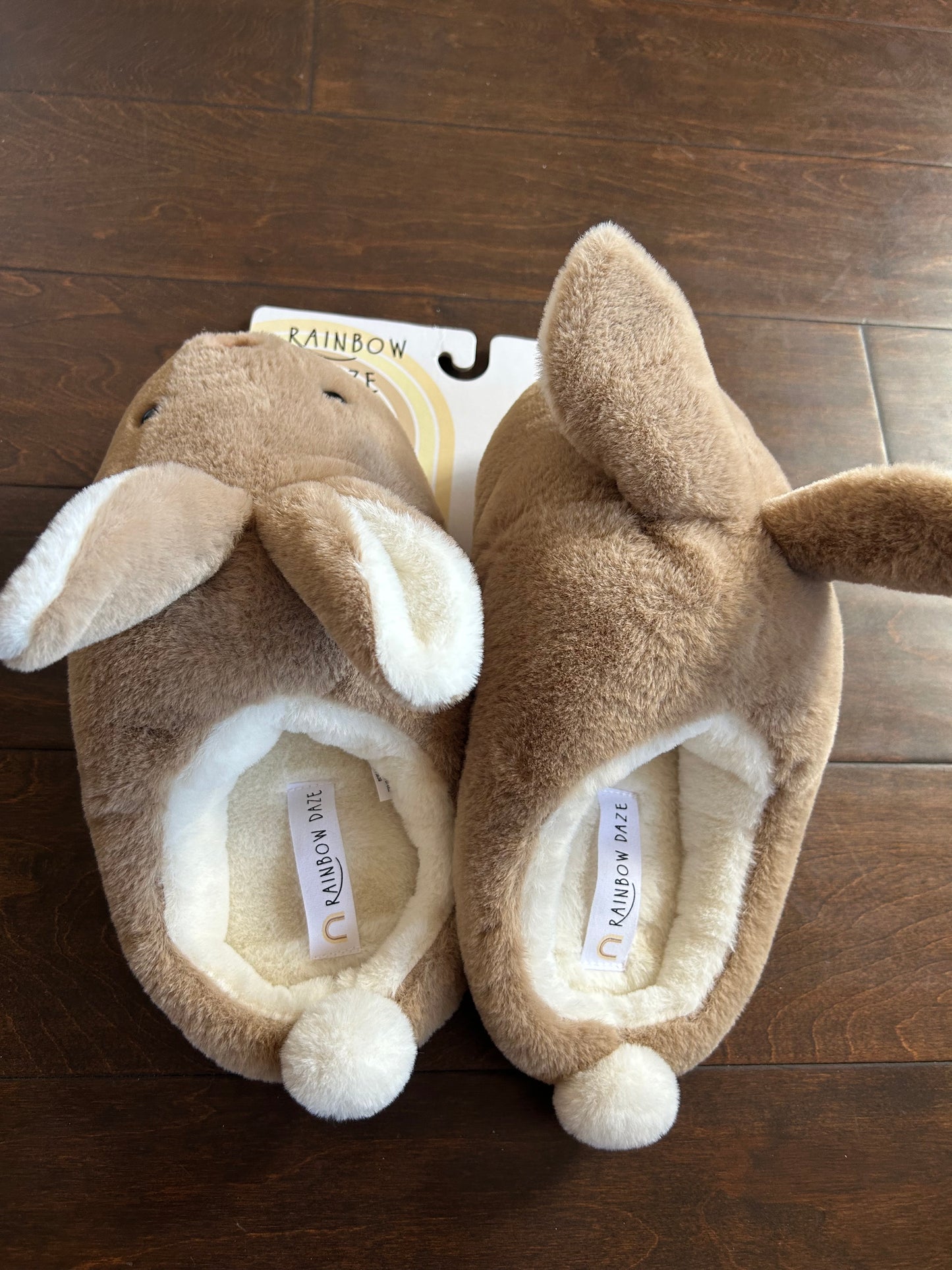 New Womens Faux Fur Slippers New Sz S (5/6) Bunny Easter Beige Off White