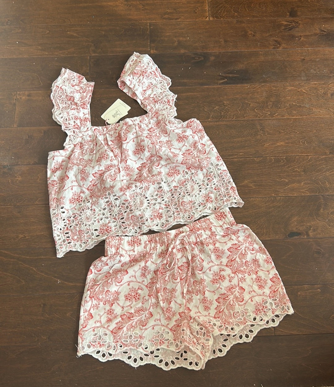 Rachel Ashwell Womens Eyelet Pajama Set Shorts Top New Floral Etoile Cotton Sz S