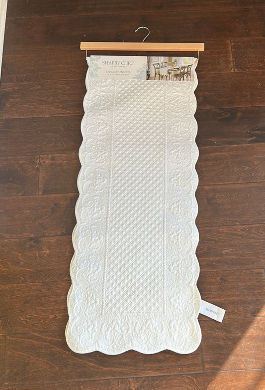 Shabby Chic Table Runner New White Quilted Spring Summer 14”x72”