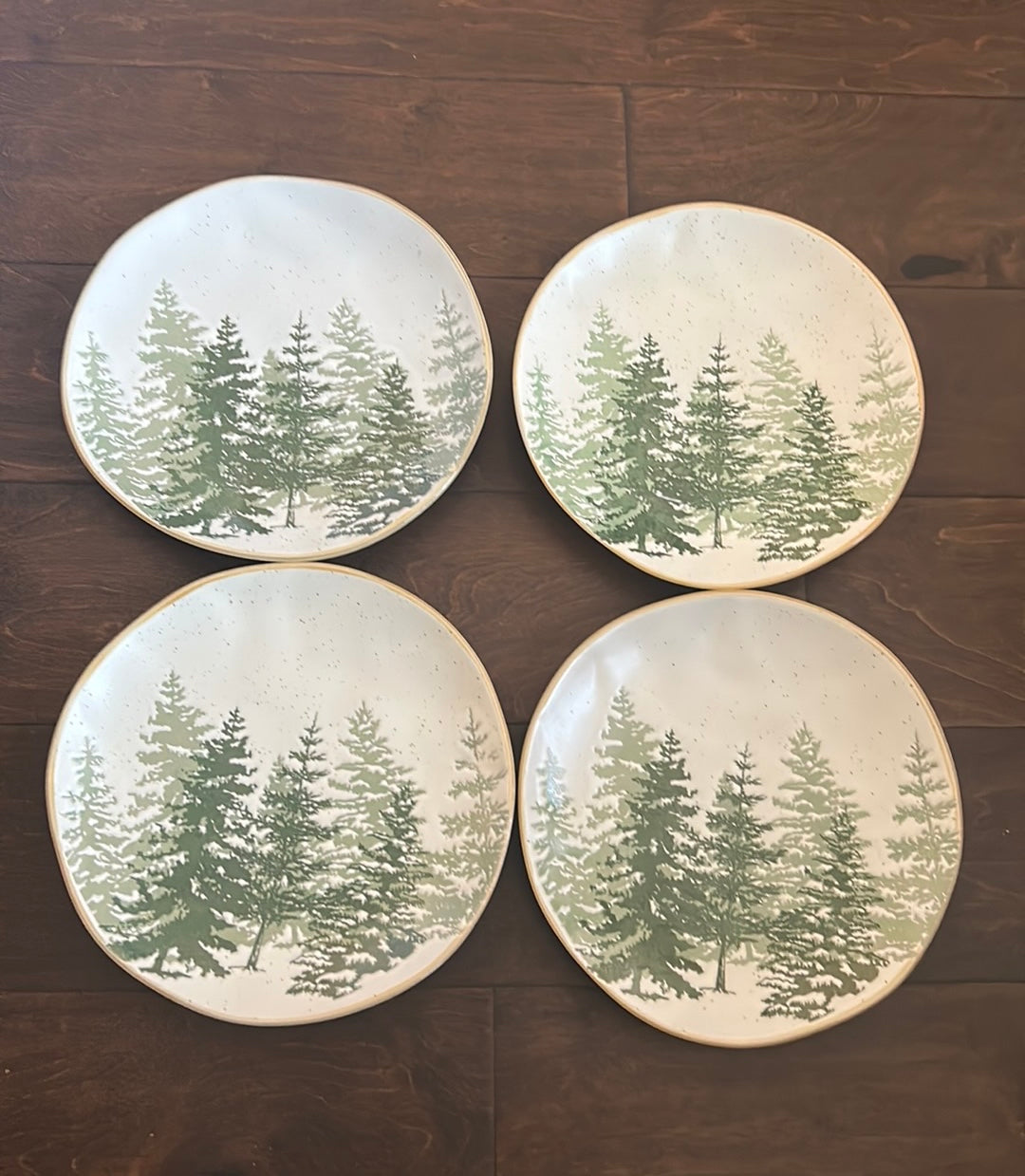 Eli & Ana Evergreen Trees Christmas Dinnerware set Ceramic Round 8 Pc set