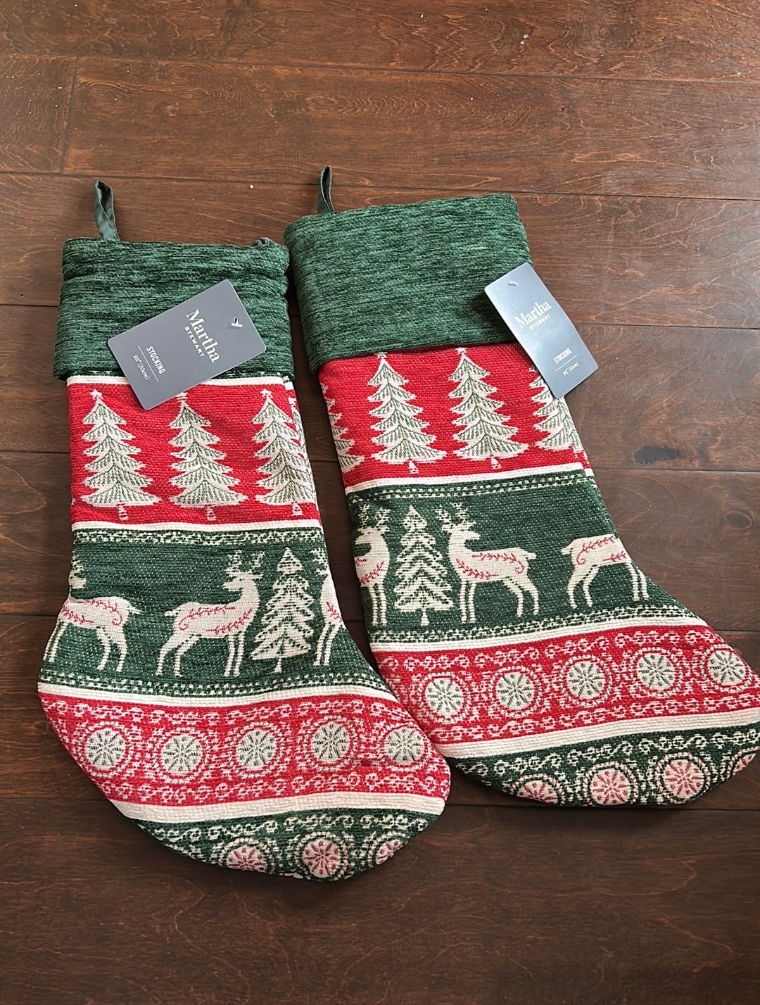 Martha Stewart Set Of 2 Reindeer Christmas Trees  Stockings 22”  New