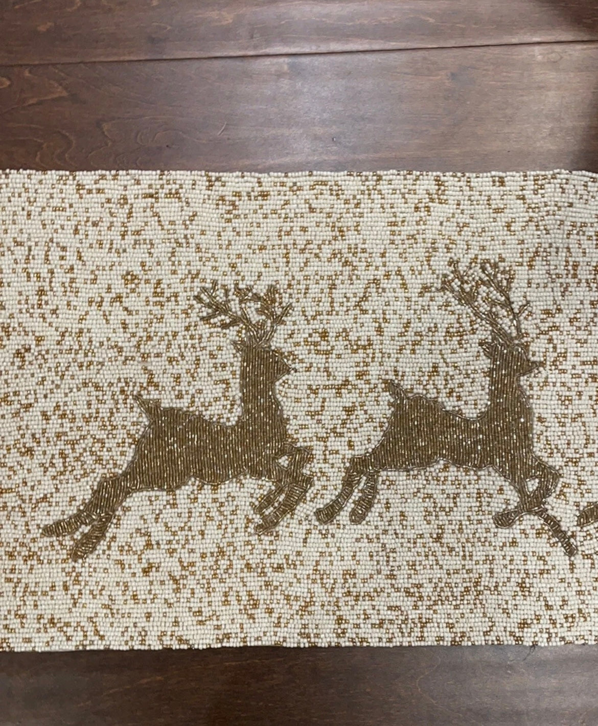Tahari Christmas Beaded Table Runner Tahari 36 "  long New Gold Reindeer