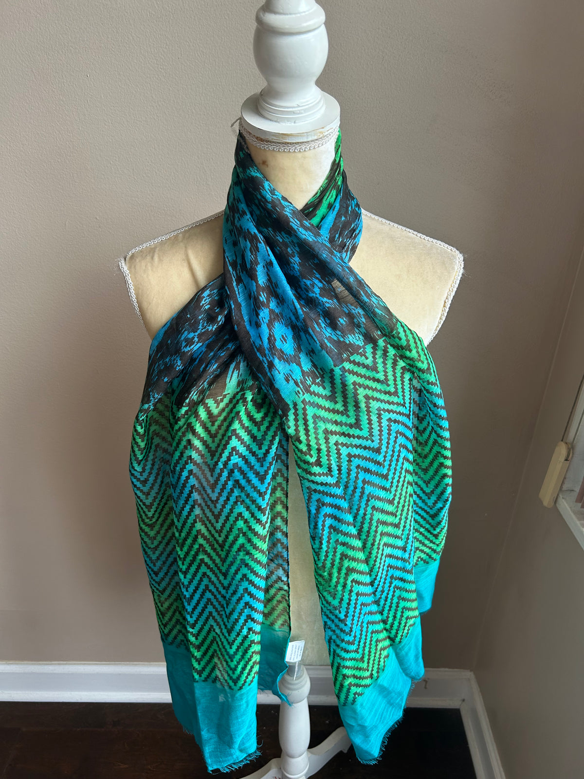 New Womens Chevron Print Scarf Blue Green New 5000-3102