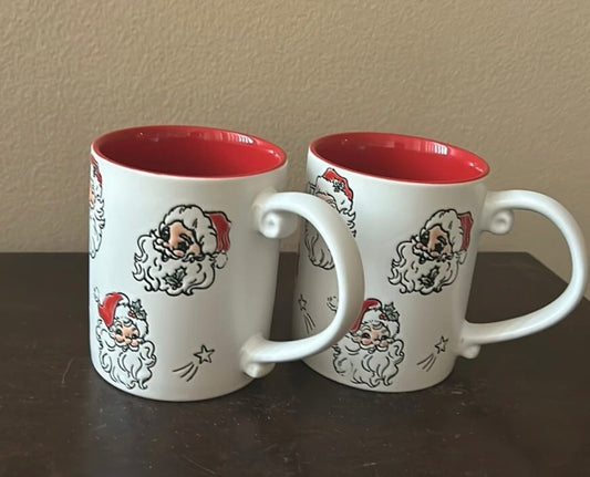 Spectrum Set of 2 Santa Face Christmas Coffee Mugs New Ceramic