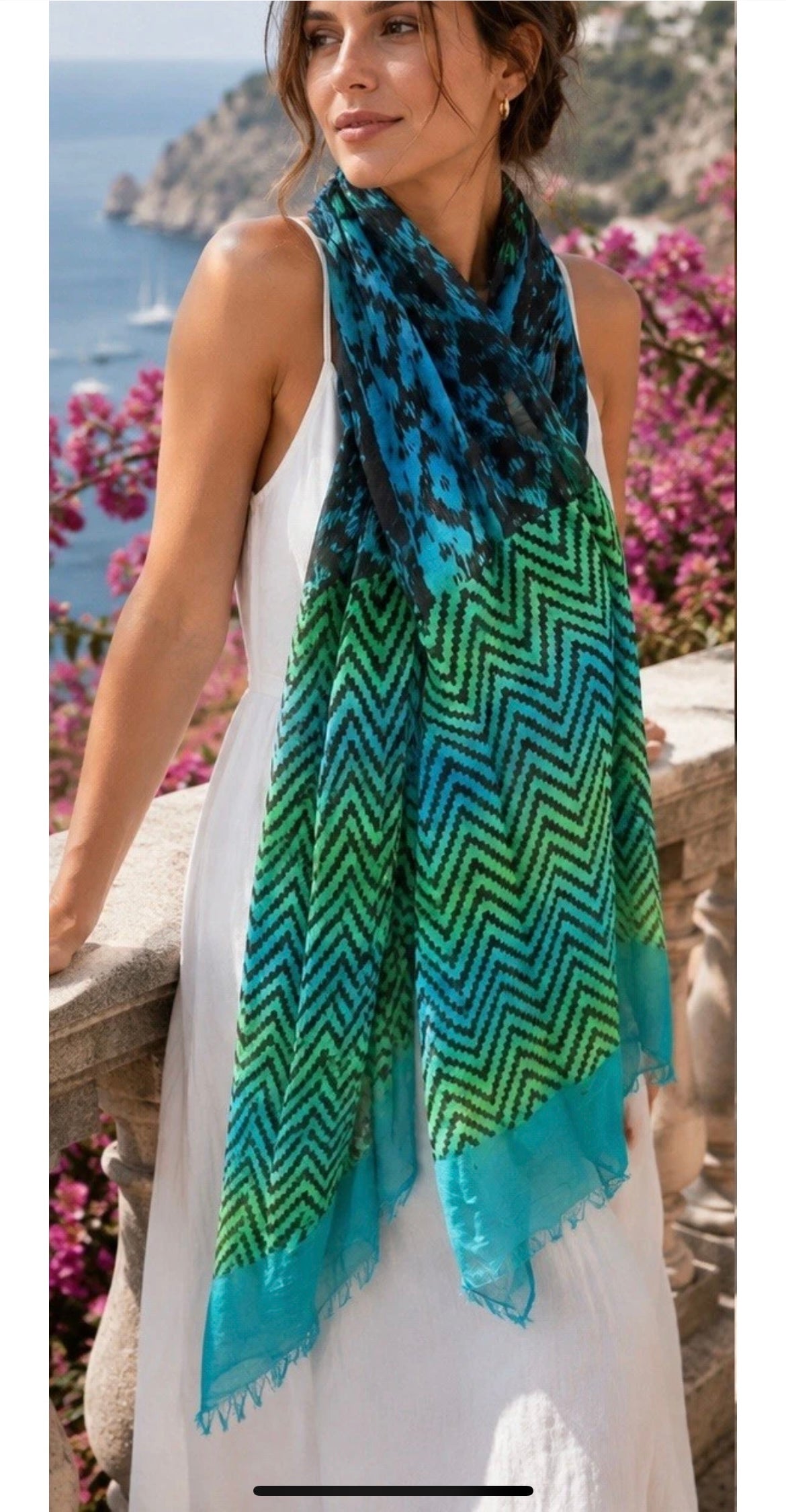New Womens Chevron Print Scarf Blue Green New 5000-3102