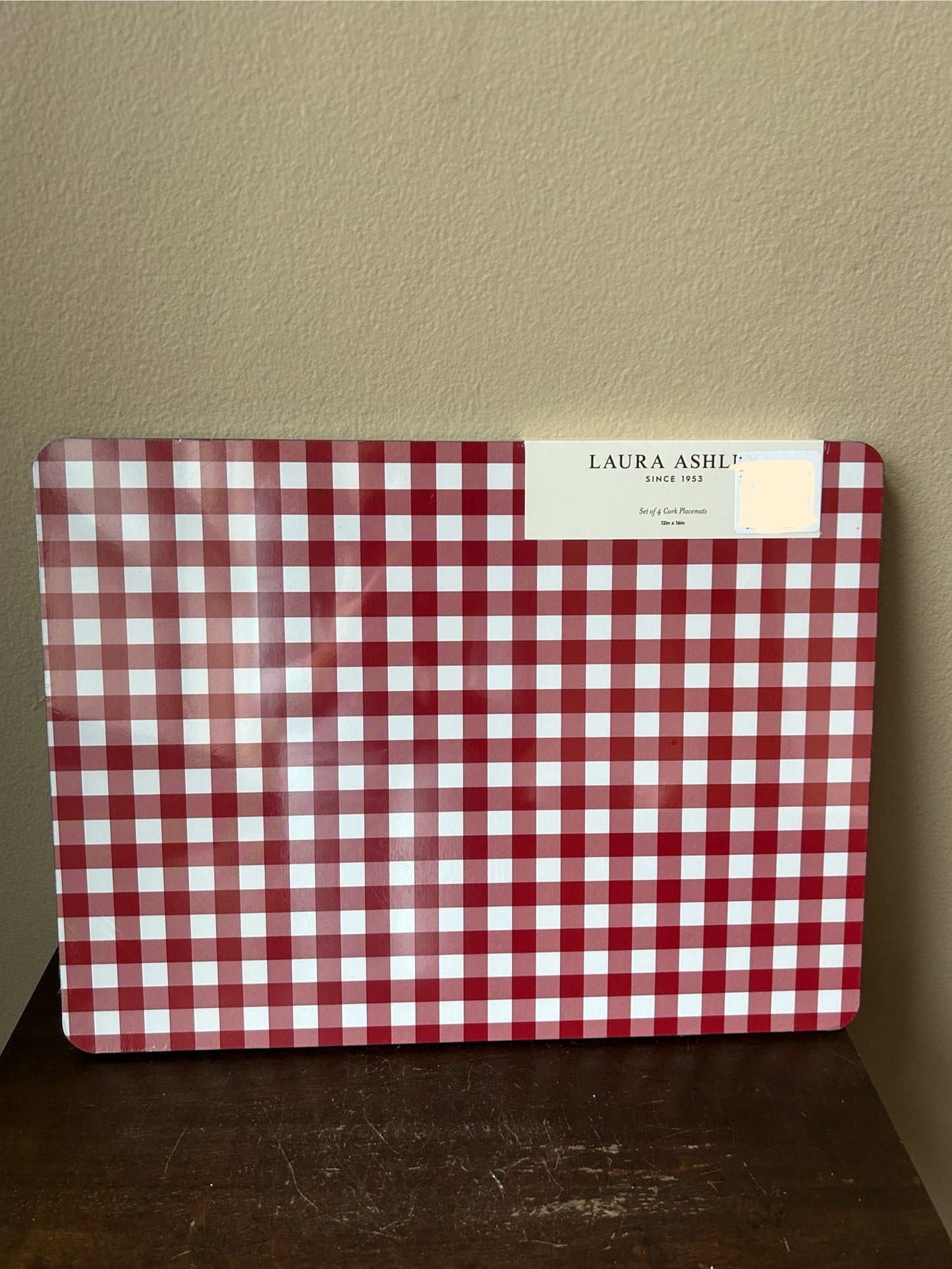 Laura Ashley Set Of 4 Cork Red White Plaid Placemats New