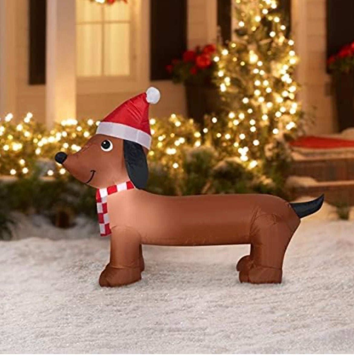 Christmas Darling Dachshund Dog Airblown Inflatable Gemmy 4 Ft Long Holiday Time