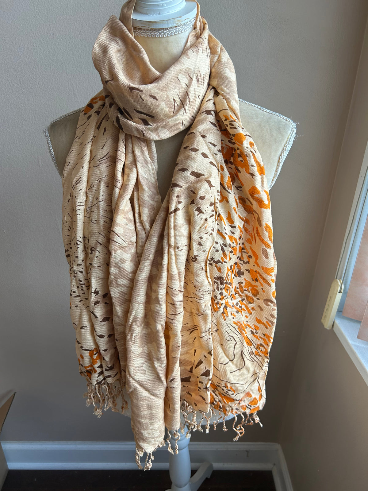 New Womens Animal Print Scarf Shawl Fringed 5002-3102