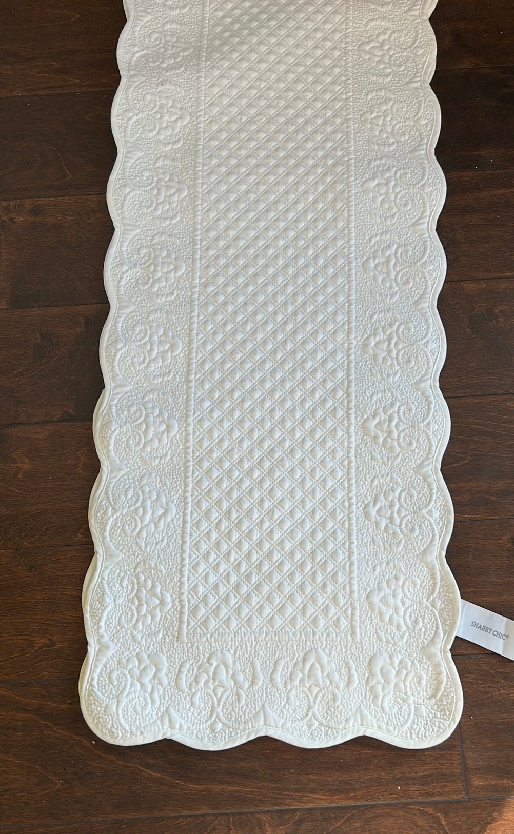 Shabby Chic Table Runner New White Quilted Spring Summer 14”x72”