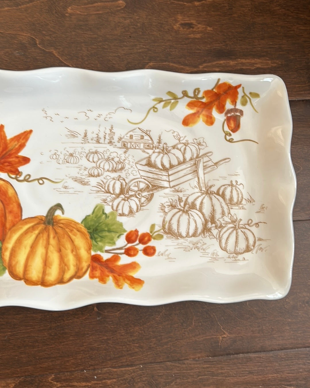 Maxcera Pumpkin Fall Leaves  Thanksgiving Serving Platter Ceramic New