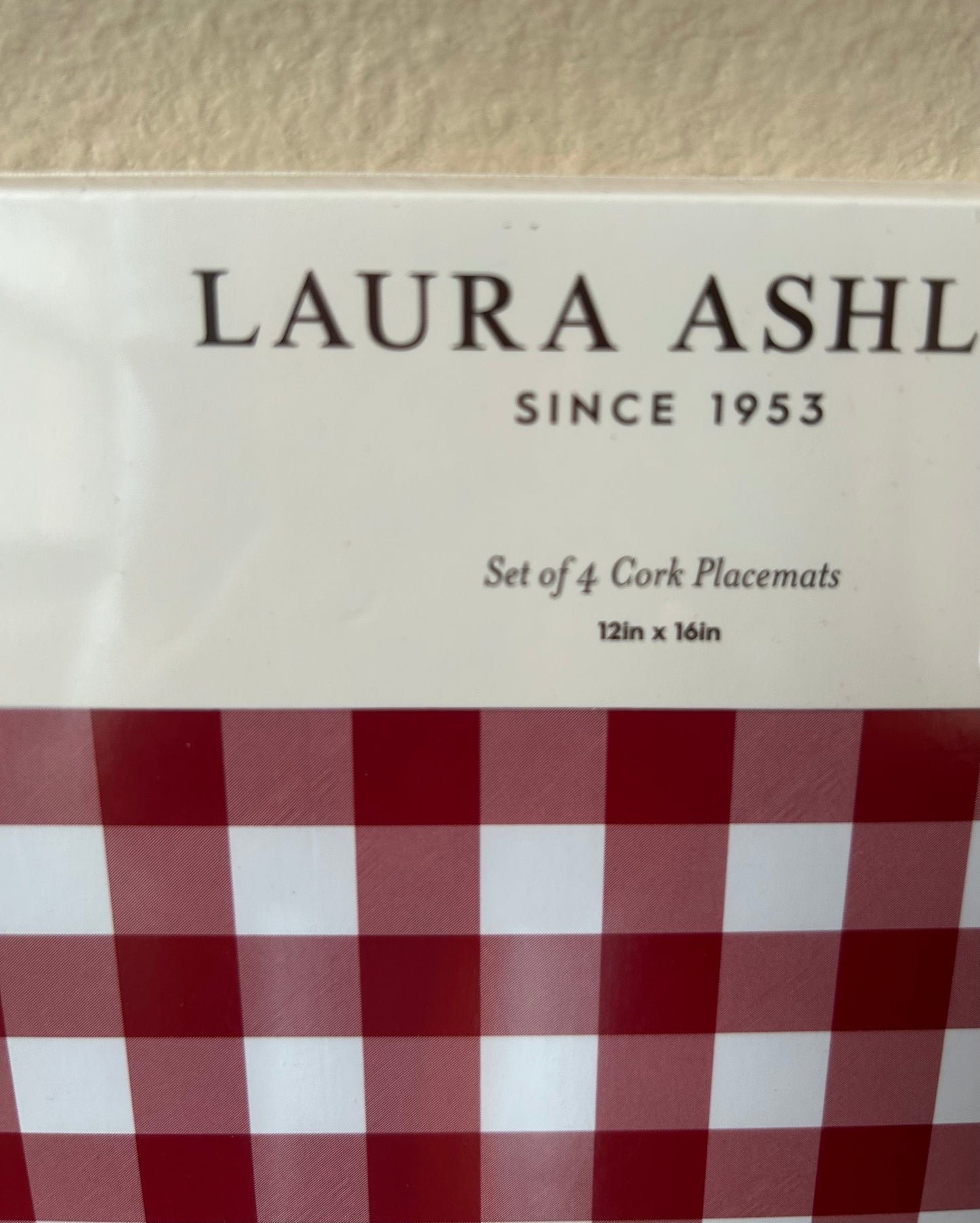Laura Ashley Set Of 4 Cork Red White Plaid Placemats New