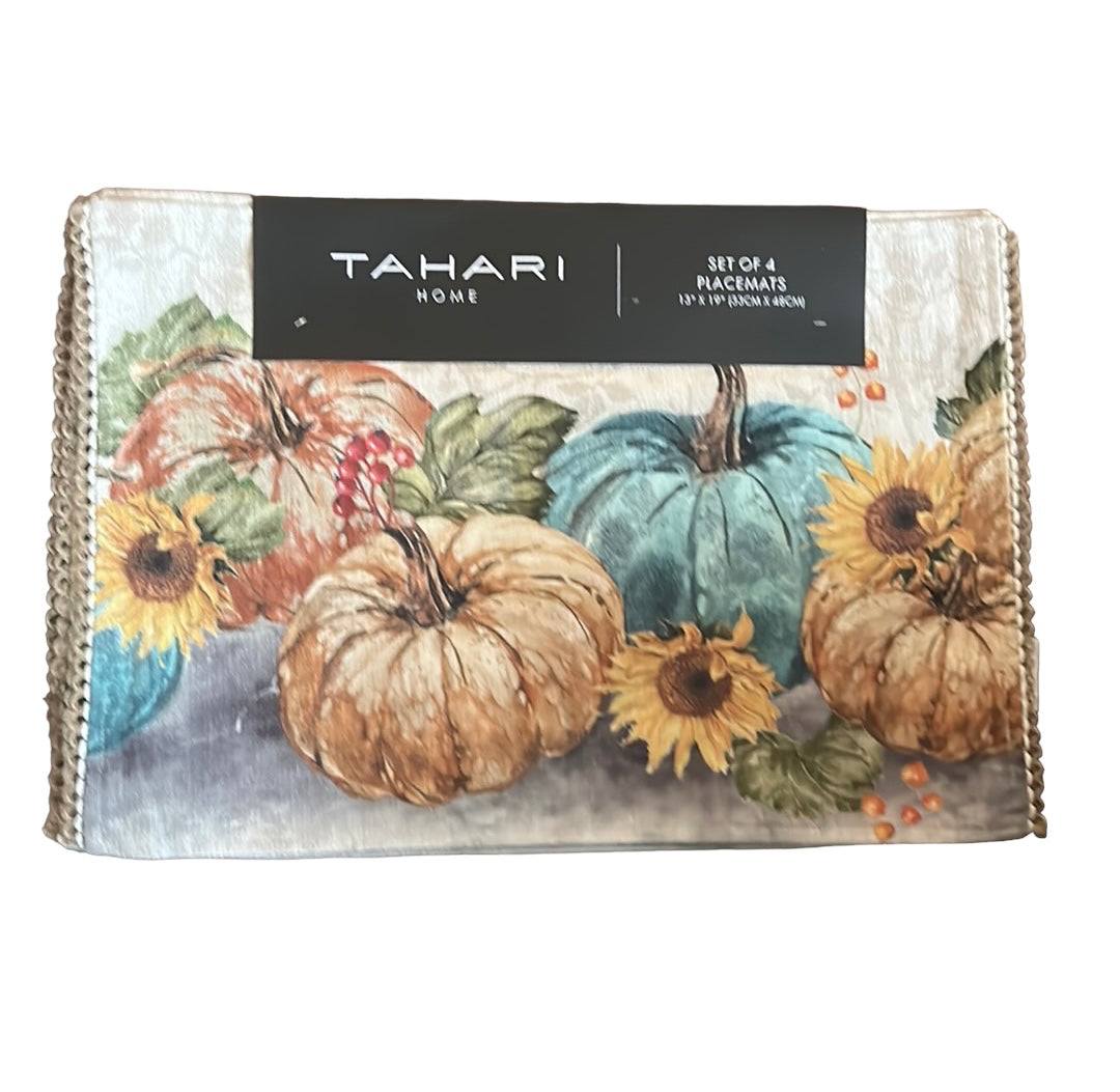 Tahari Fall Pumpkin Fall Sunflowers Placemats Set Of 4 Berries  Thanksgiving