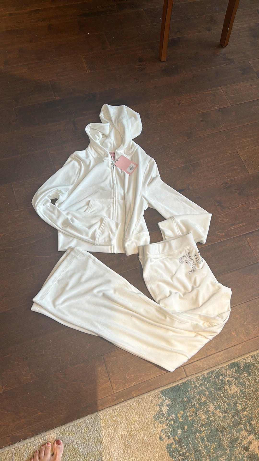 NWT JUICY COUTURE Velour Bling Tracksuit Hoodie/Pants Off White Sz L