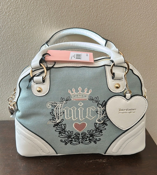 NEW JUICY COUTURE Denim Heritage Dome Satchel Bag Blue - PinkHeart Crown