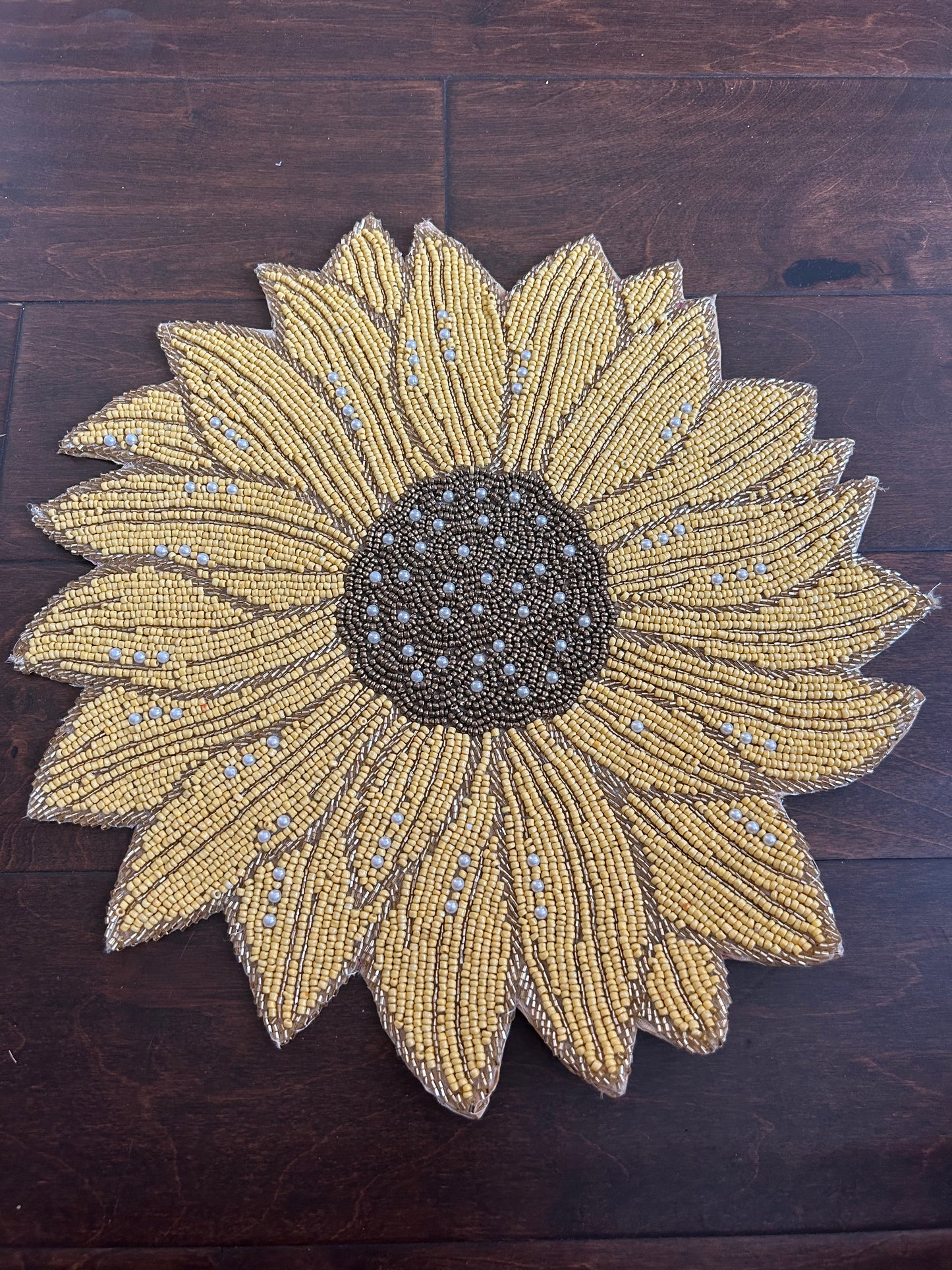 2 Cynthia Rowley Beaded Sunflower Charger New Fall Decor Placemat