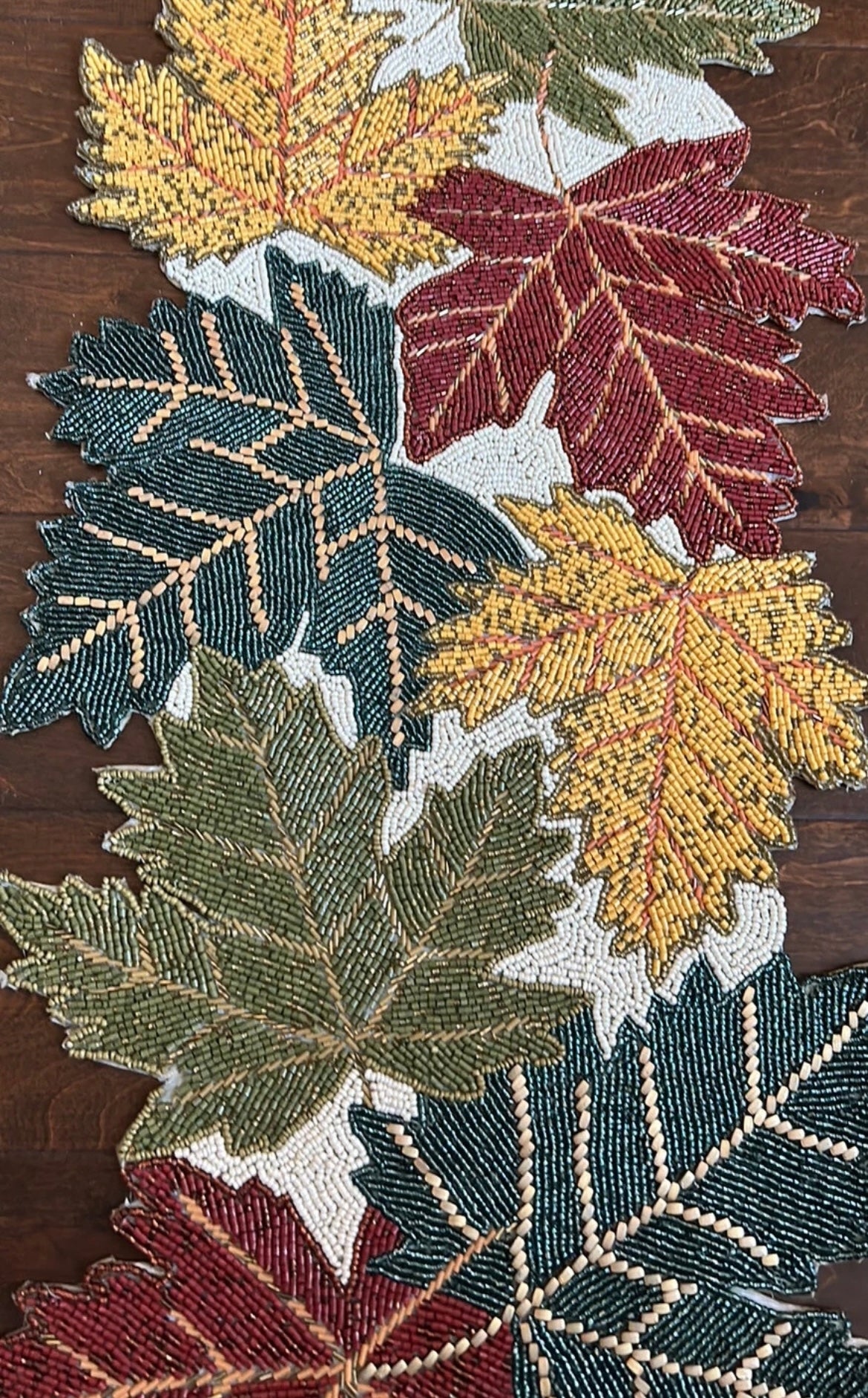 Tahari Home  Fall Beaded Table Runner Leaves  Embroidered Thanksgiving New