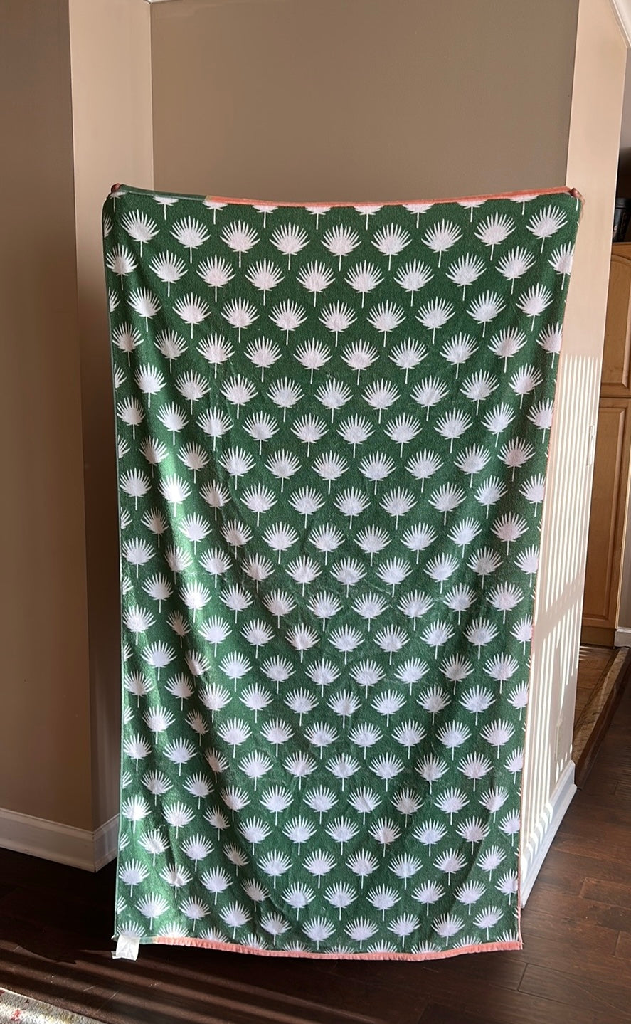 John Robshaw Beach Towel New Reversible Leopard Dandelions Cotton 40”x70”