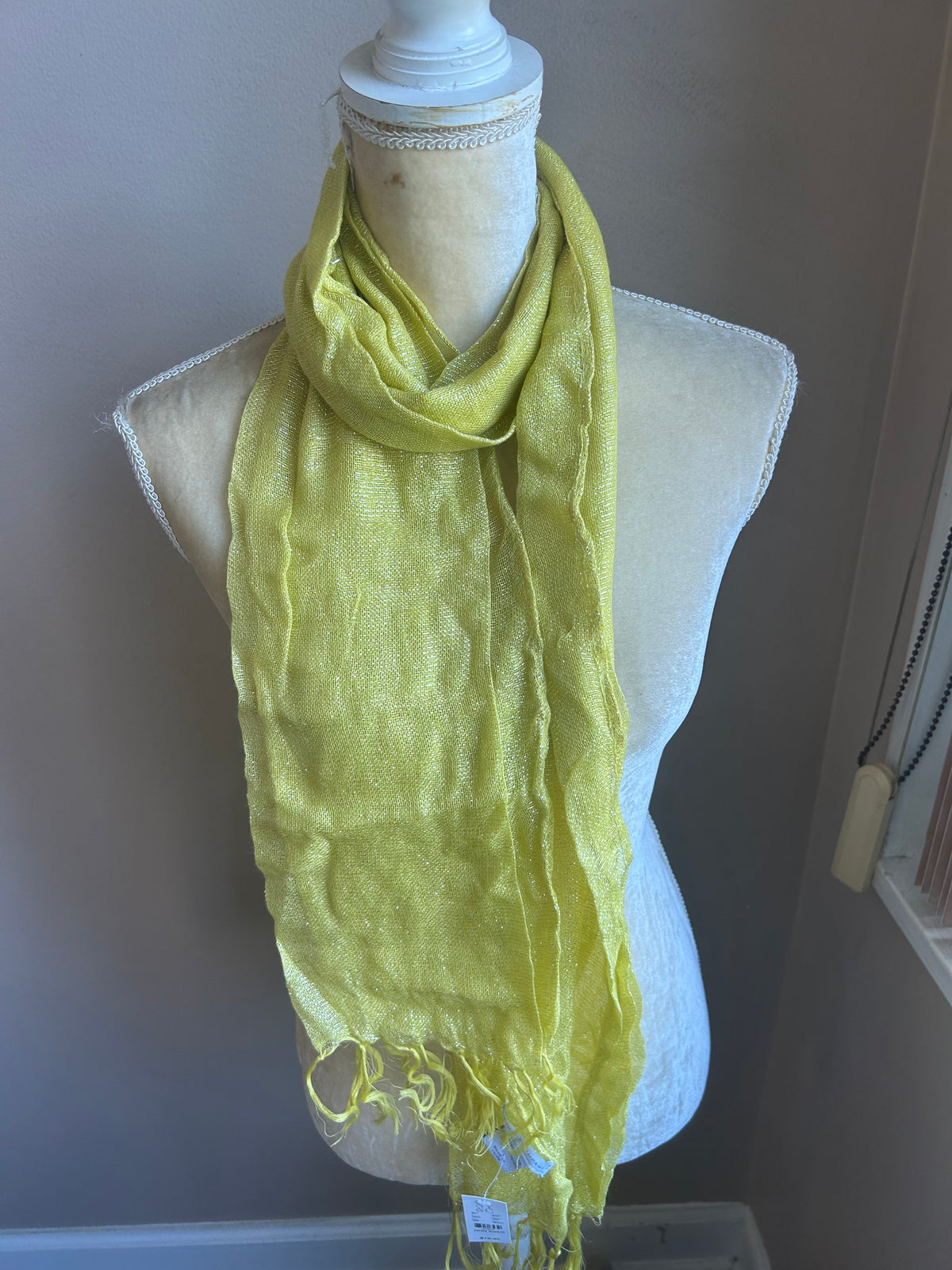 New York & Company Women’s Green Shimmery Scarf Fringed New 5000-3102