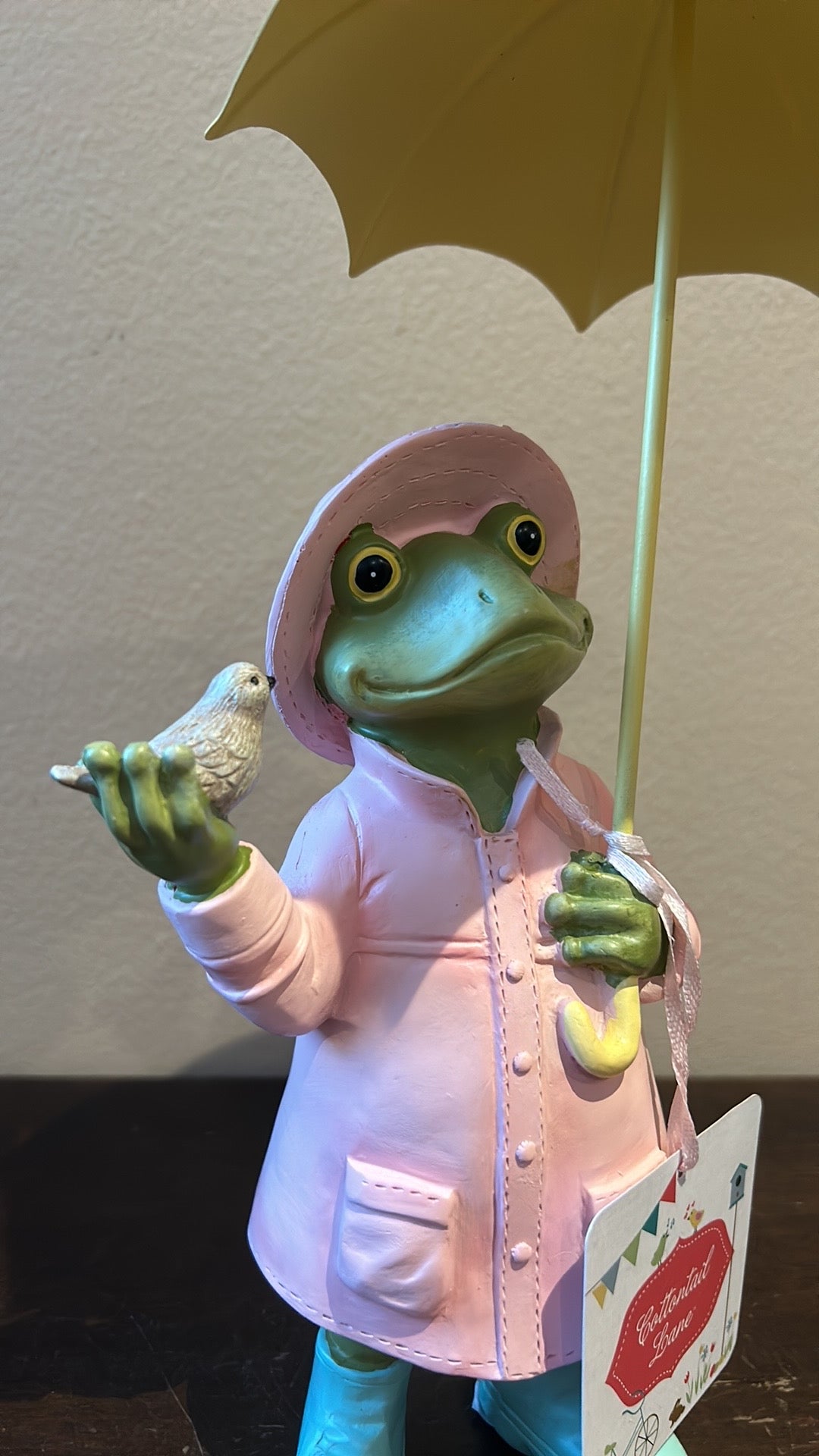 Cute Spring Easter Frog With Raincoat Carrying Umbrella New 11” Tall