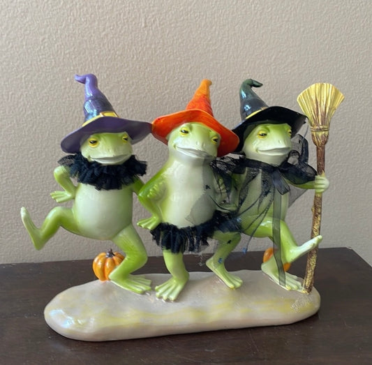 Set of 3 Witch Frogs Toads With Witch Hats Halloween Decor