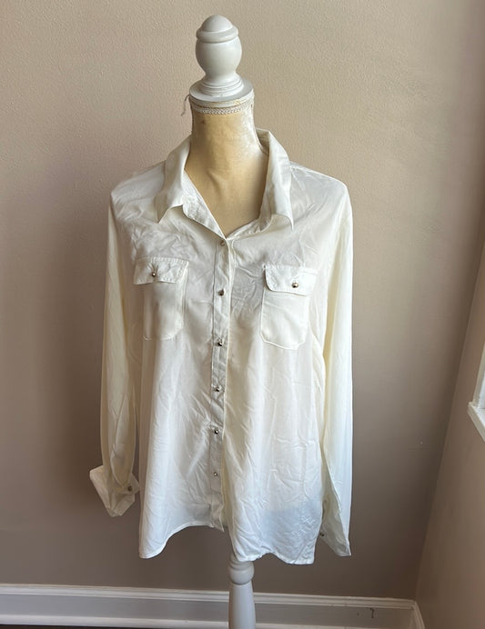 Dress Barn Womens Off White Blouse Top Sz L Rolled Cuff Sleeve Hi Lo ST2225