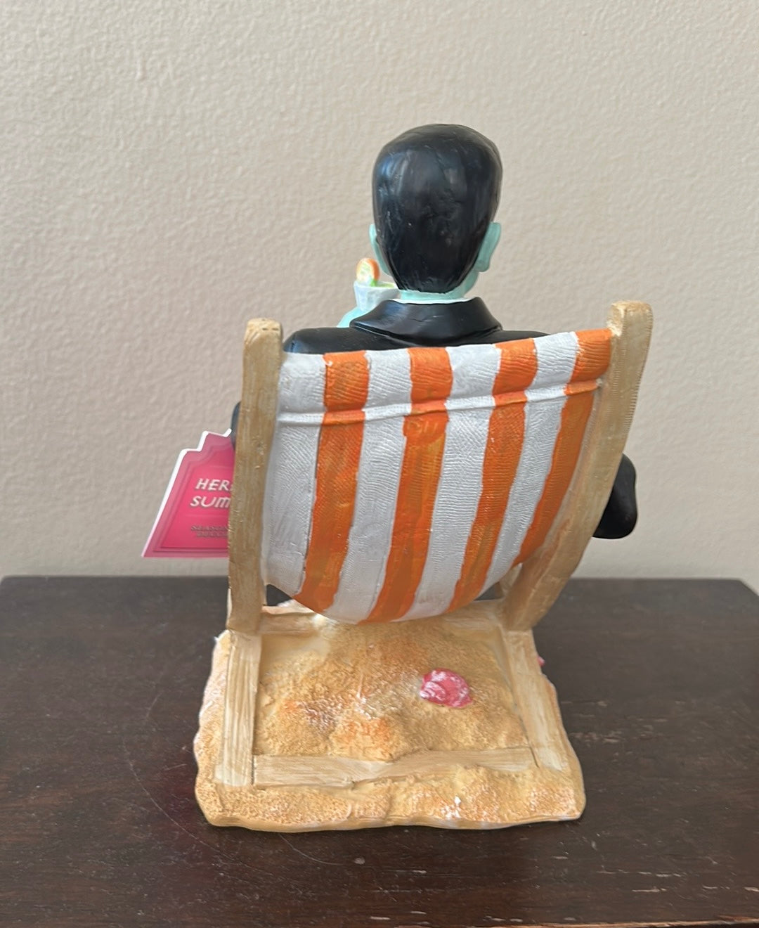 Halloween SUMMERWEEN Frankenstein Lounging on Beach Holding Drink Figurine