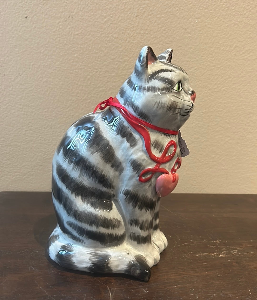 Blue Sky Clayworks Valentine LOVE CAT Black Gray Tabby Stripe 8.5” NWT