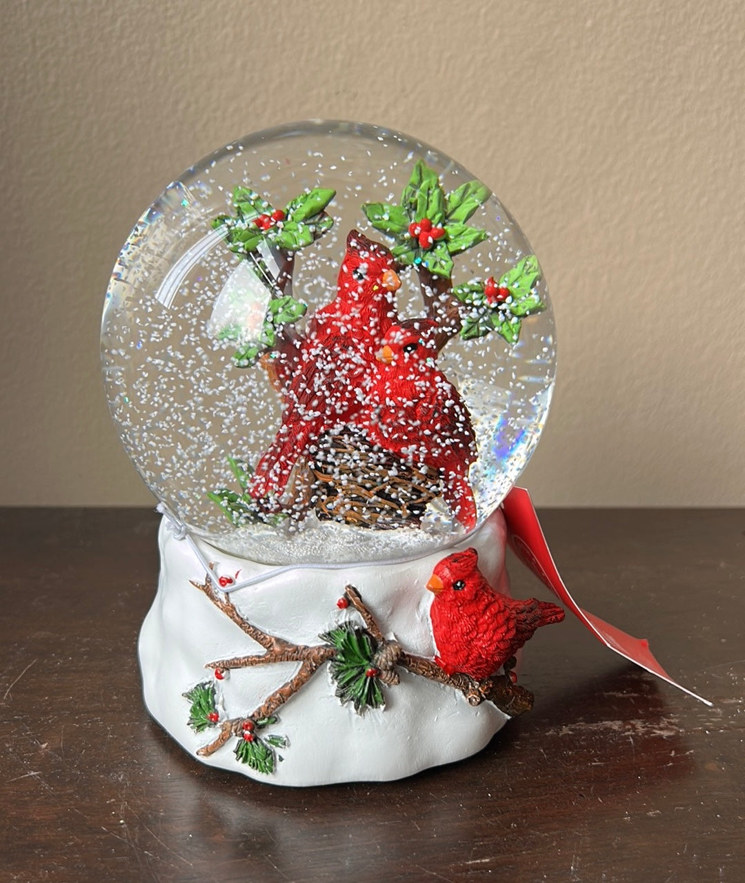 Martha Stewart Red Cardinal Snowglobe Musical Christmas Holly Berry New