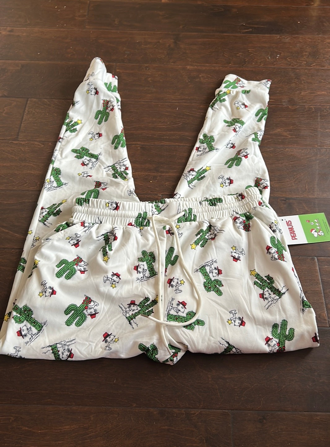 Peanuts Womens Snoopy Pajama Pants Sz M New Cactus Christmas Jogger Style