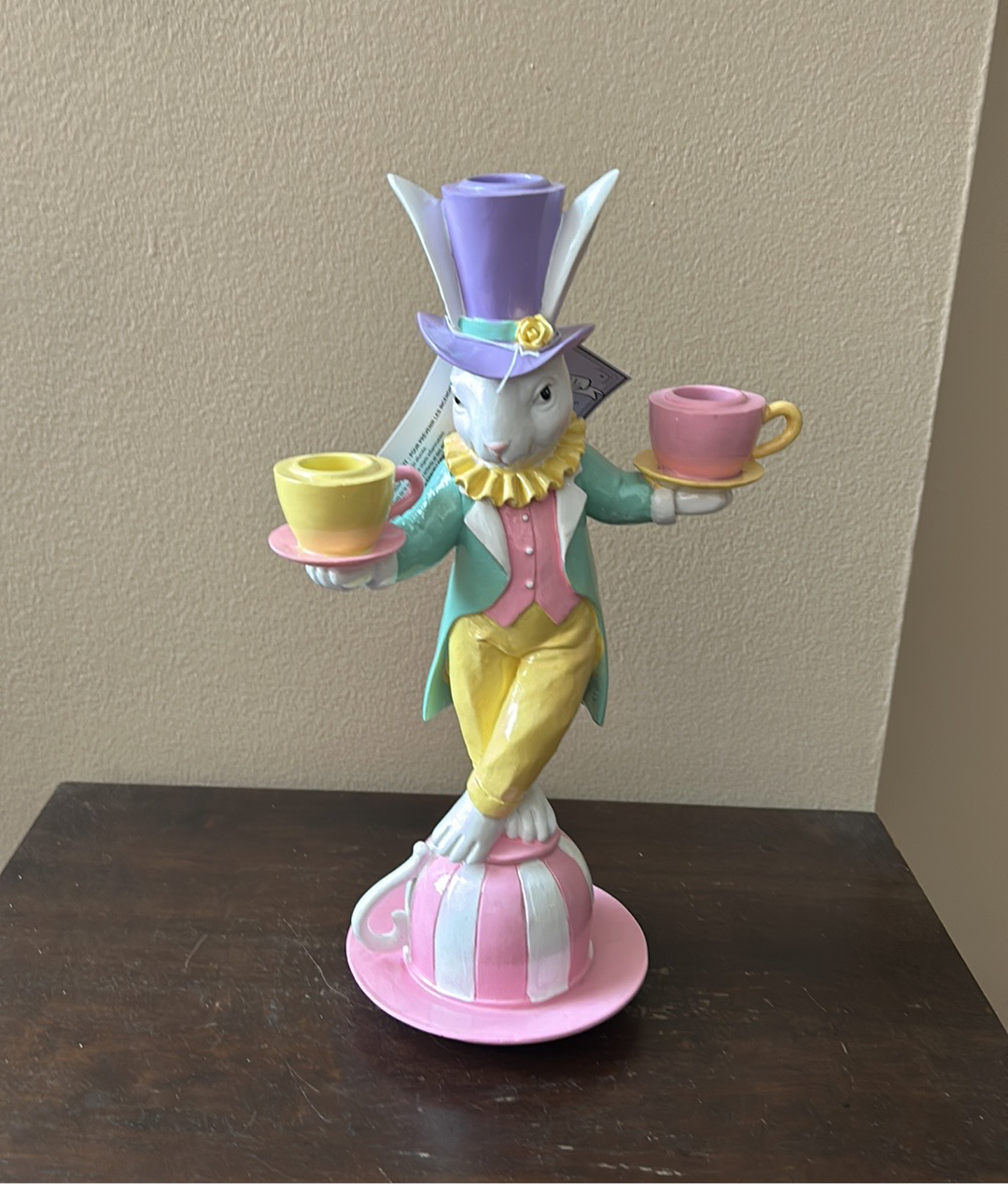 NWT Tophat & Tail Mad Hatter Easter Bunny Cups On TeaCup Candelabra 12”