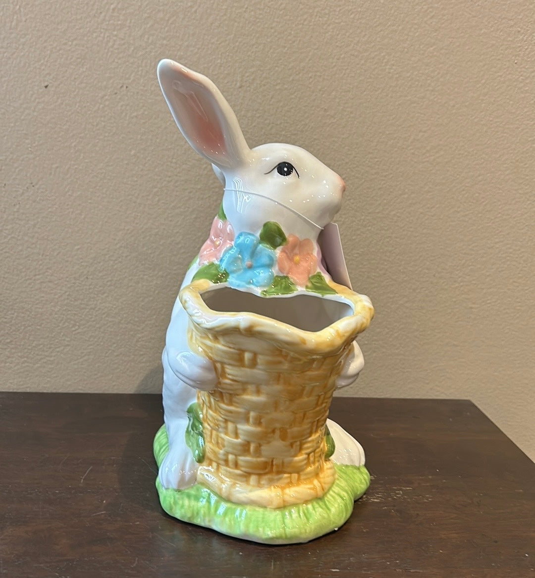 Fitz & Floyd Easter Bunny With Basket Vase Ceramic New 13” Tall