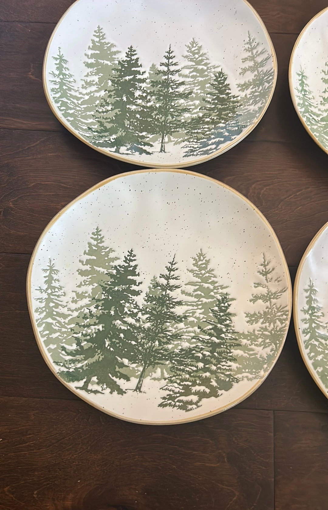 Eli & Ana Evergreen Trees Christmas Dinnerware set Ceramic Round 8 Pc set