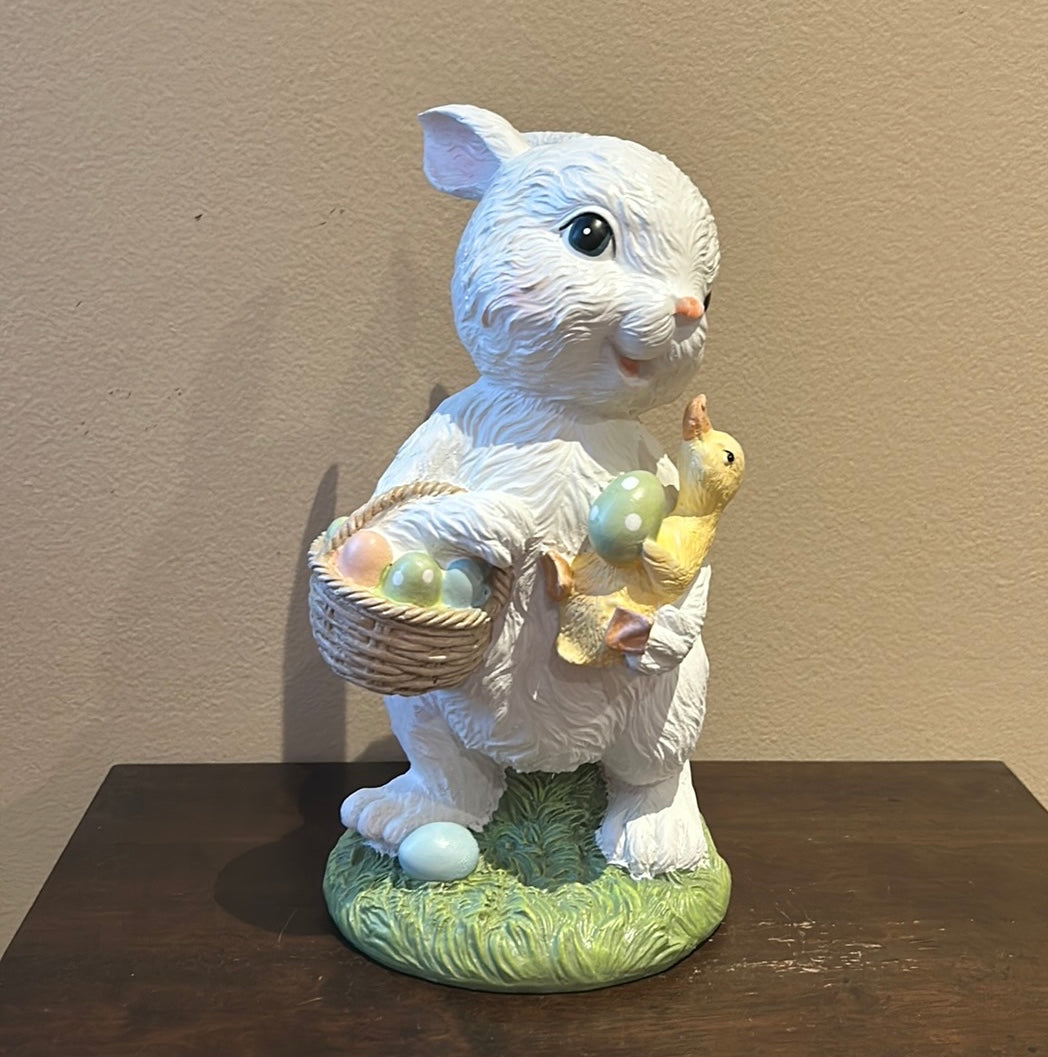 Cute Easter Bunny Rabbit Holding Duck & Easter Egg Basket New