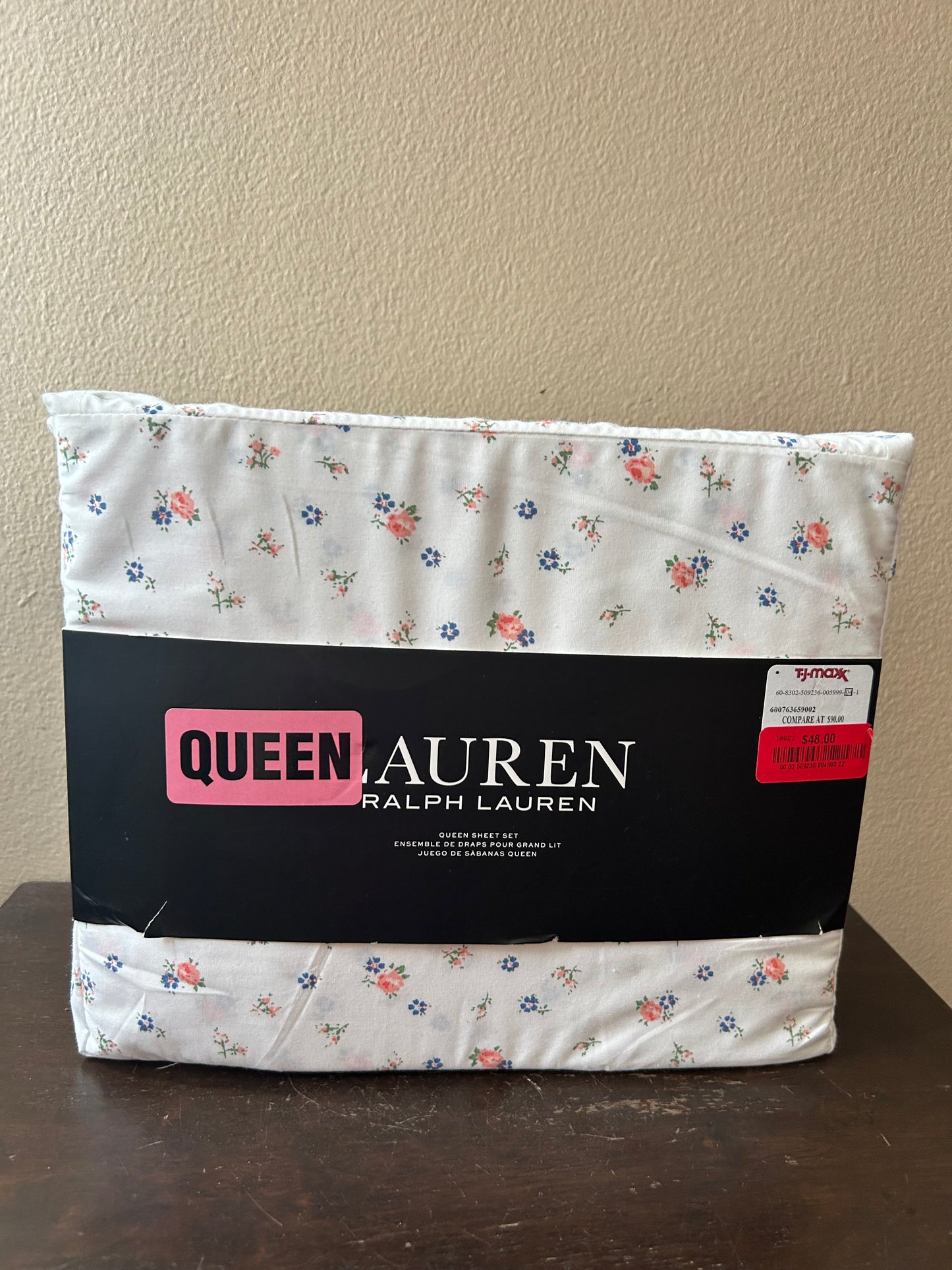 Ralph Lauren floral Roses Blue white Cotton 4 Pc Queen Sheet Set NEW