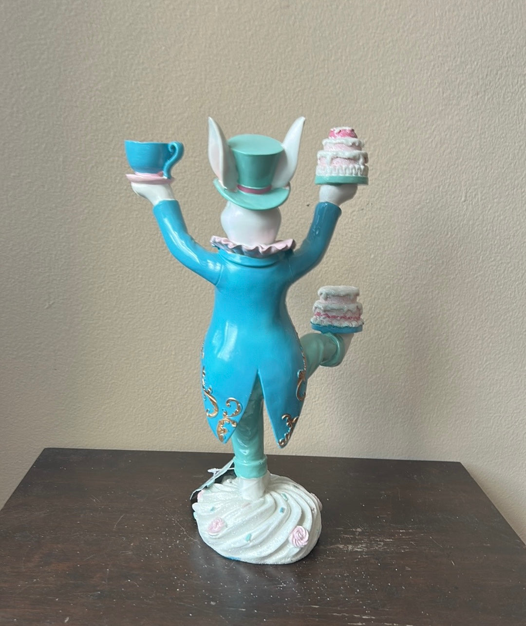 Tophat & Tail New Bunny Figurine With Teacup Cake 12.5” Tall Madhatter