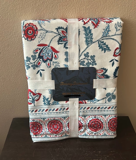 Tommy Bahama Americana Tablecloth Floral Red White Blue New Oblong