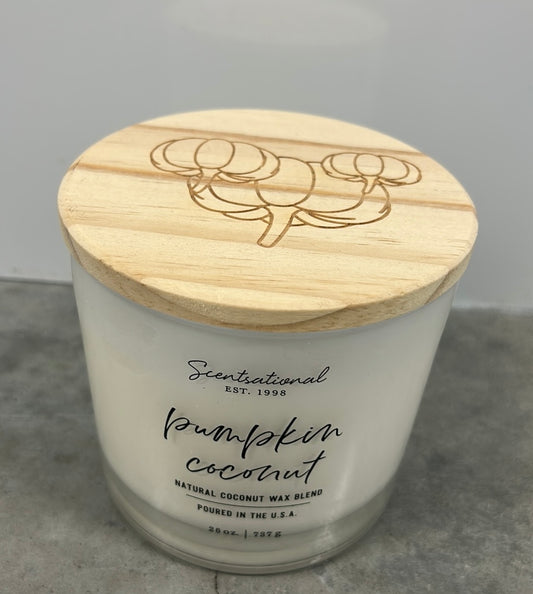 Scentsational Pumpkin Coconut Candle  Glass Jar 26oz 3 Wick Coconut Wax Blend