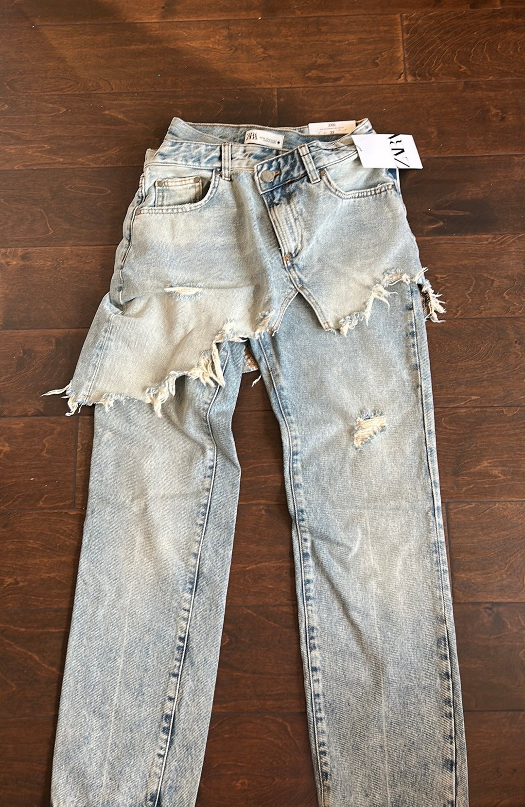 ZARA WOMAN NWT ZW STRAIGHT-LEG MID-RISE Layered JEANS FADED BLUE Sz 0
