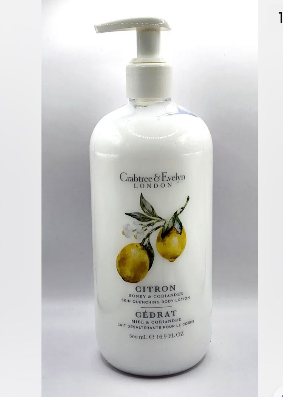 3 NEW Crabtree & Evelyn CITRON HONEY & CORIANDER Body Lotion 16.9 oz 500mL HTF