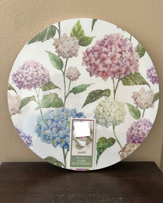 Colordrift Set Of 4 Cork Placemats  Floral Spring Summer Hydrangeas New