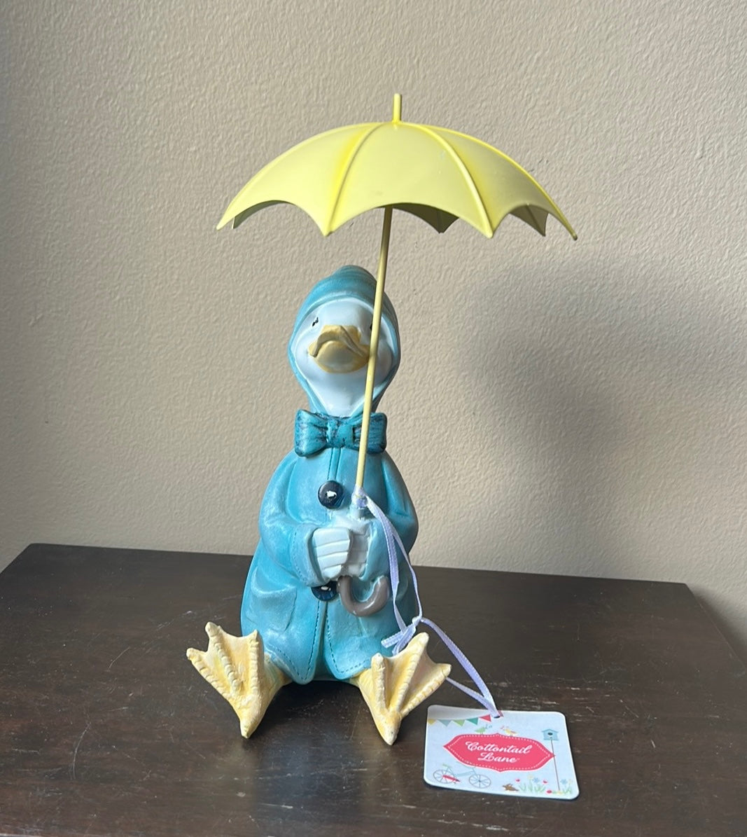 Cottontail Lane Easter Duck Figurine With Umbrella Raincoat New